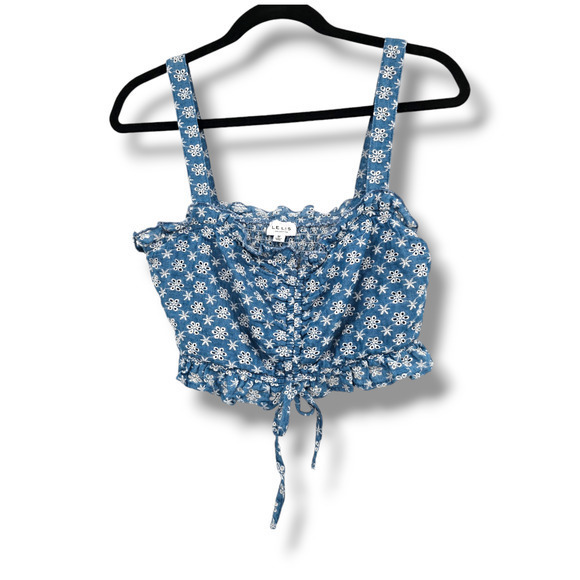 Le Lis Collection Women's Floral Eyelet Smocked Ruffle Cropped Tank Top Size M - Picture 1 of 9